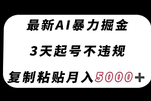 （6607期）最新AI暴力掘金，3天必起号不违规，复制粘贴月入5000＋【揭秘】