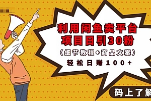 (1373期)利用闲鱼卖平台项目课程资源日引流30+精准粉丝,轻松日赚100+,积累人脉可实现二次变现(细节教程+商品文案)(已失效)