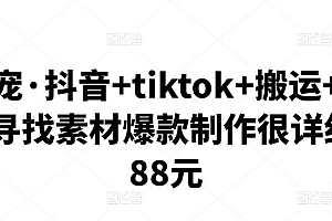 (1995期)环球萌宠·抖音+tiktok+搬运+剪映,从起号寻找素材爆款制作很详细价值788元