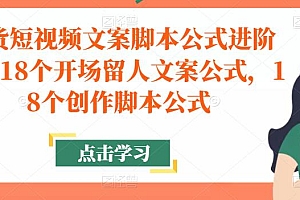 (2974期)带货短视频文案脚本公式进阶班,18个开场留人文案公式,18个创作脚本公式