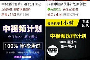 外面有人卖快速开通中视频计划的方法,5-100元一单,一个月轻松赚几W+