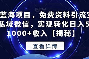 （4709期）长期蓝海项目，免费资料引流宝妈粉到私域微信，实现转化日入500-1000+收入【揭秘】