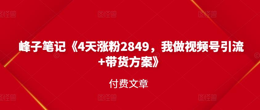 （1386期）峰子笔记《4天涨粉2849，我做视频号引流+带货方案》付费文章 综合教程 第1张