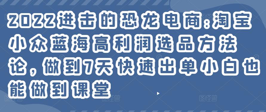 （1525期）2022进击的恐龙电商:淘宝小众蓝海高利润选品方法论，做到7天快速出单小白也能做到 电商运营 第1张