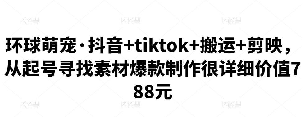 （1995期）环球萌宠·抖音+tiktok+搬运+剪映，从起号寻找素材爆款制作很详细价值788元 短视频运营 第1张