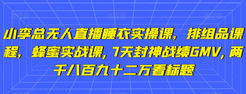 （2047期）小李总·无人直播睡衣实操课，排组品课程，蜂蜜实战课,7天封神战绩GMV,两千八百九十二万 短视频运营 第1张