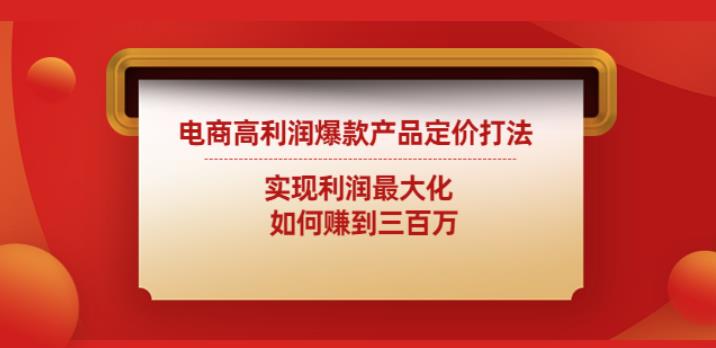 （2739期）电商高利润爆款产品定价打法：实现利润最大化如何赚到三百万 电商运营 第1张