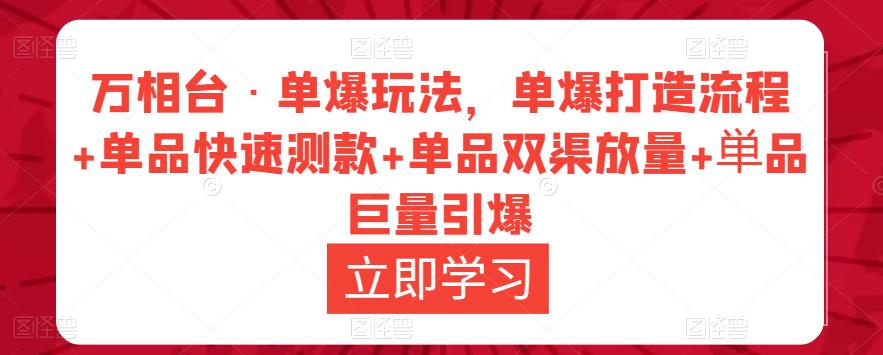 （2981期）万相台·单爆玩法，单爆打造流程+单品快速测款+单品双渠放量+単品巨量引爆 电商运营 第1张