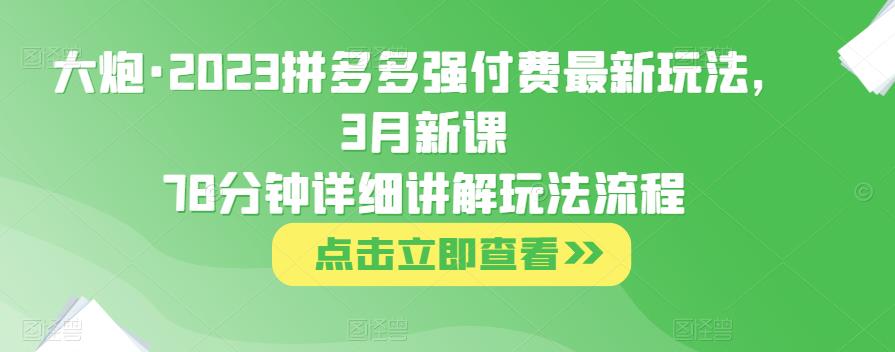 （3421期）大炮·2023拼多多强付费最新玩法，3月新课​78分钟详细讲解玩法流程 电商运营 第1张