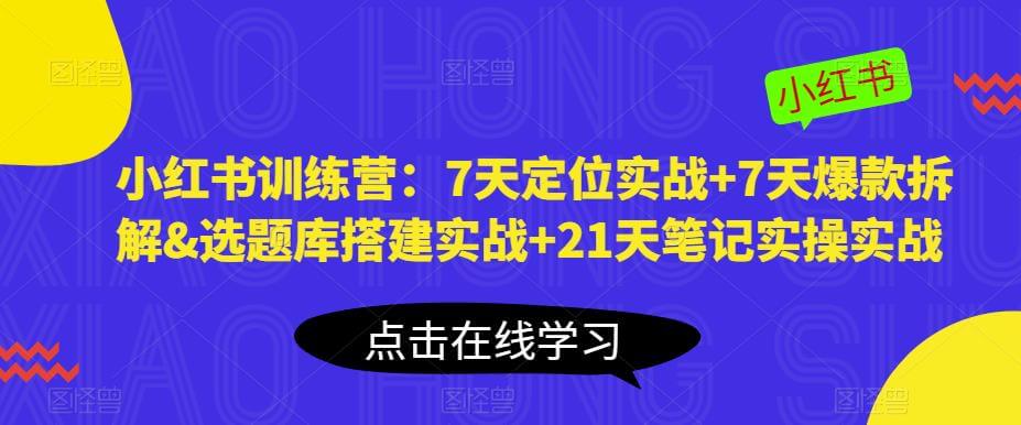 （3863期）小红书训练营：7天定位实战+7天爆款拆解&选题库搭建实战+21天笔记实操实战 短视频运营 第1张
