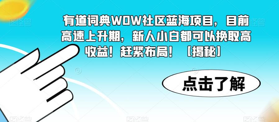 （4233期）有道词典WOW社区蓝海项目，目前高速上升期，新人小白都可以换取高收益！赶紧布局！【揭秘】 网赚项目 第1张