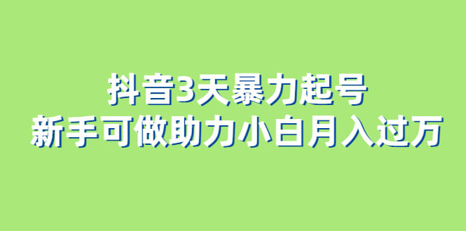 （4321期）抖音3天暴力起号新手可做助力小白月入过万 短视频运营 第1张