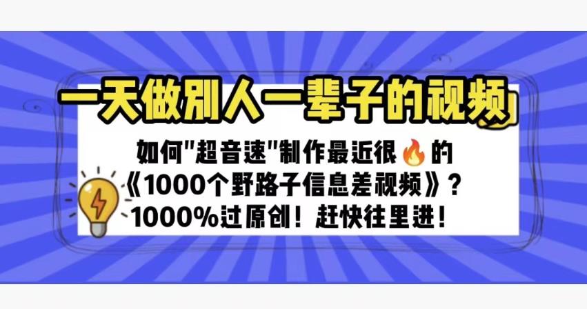 （4428期）一天做完别一辈子的视频制作最近很火的《1000个野路子信息差》100%过原创【揭秘】 短视频运营 第1张