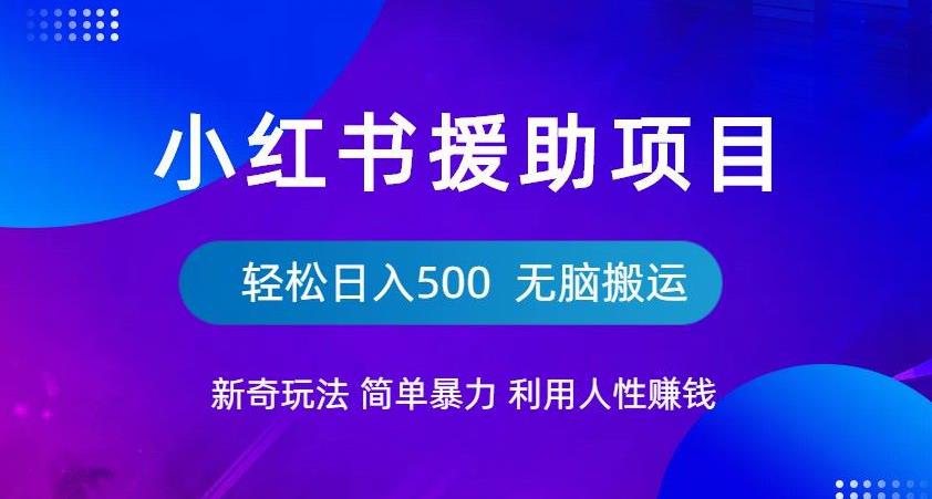 （4723期）小红书援助项目新奇玩法，简单暴力，无脑搬运轻松日入500【揭秘】 网赚项目 第1张