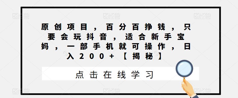 （4803期）原创项目，百分百挣钱，只要会玩抖音，适合新手宝妈，一部手机就可操作，日入200+【揭秘】 网赚项目 第1张