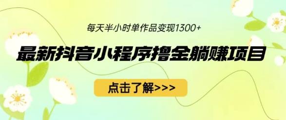 （4951期）最新抖音小程序撸金躺赚项目，一部手机每天半小时，单个作品变现1300+【揭秘】 网赚项目 第1张