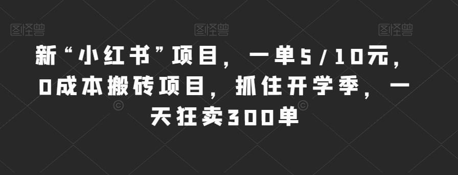 （5256期）新“小红书”项目，一单5/10元，0成本搬砖项目，抓住开学季，一天狂卖300单【揭秘】 网赚项目 第1张