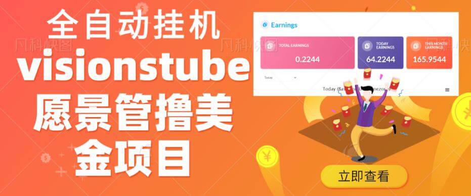 （5263期）外面收费几千上万的visionstube愿景管撸美金项目，单日收益30-50美金+工作室可批量多开搞 网赚项目 第1张