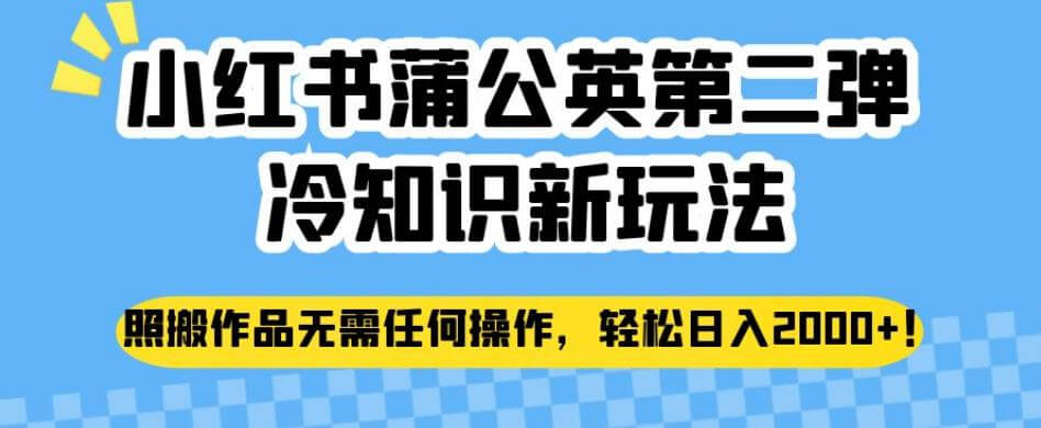 （5405期）小红书蒲公英第二弹冷知识新玩法，照搬作品无需任何操作，轻松日入2000+【揭秘】 新媒体 第1张