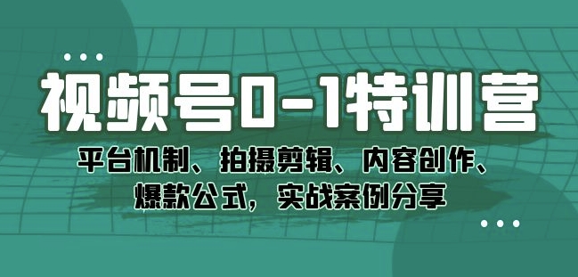 （5854期）视频号0-1特训营：平台机制、拍摄剪辑、内容创作、爆款公式，实战案例分享 短视频运营 第1张