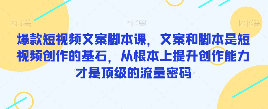 （5857期）爆款短视频文案脚本课，文案和脚本是短视频创作的基石，从根本上提升创作能力才是顶级的流量密码 短视频运营 第1张