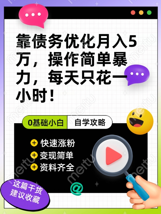 （6100期）靠债务优化月入五万，每天只要花两个小时，多种方式轻松变现【揭秘】 网赚项目 第1张