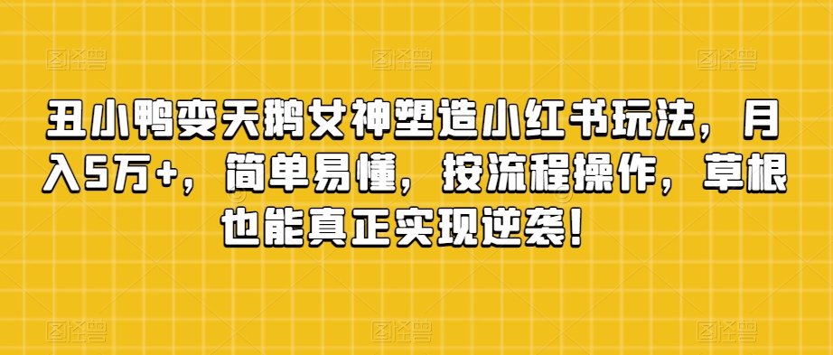 （6137期）丑小鸭变天鹅女神塑造小红书玩法，月入5万+，简单易懂，按流程操作，草根也能真正实现逆袭！ 网赚项目 第1张