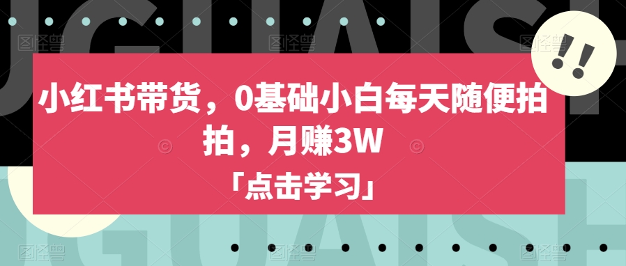 （6140期）小红书带货，0基础小白每天随便拍拍，月赚3W【揭秘】 新媒体 第1张