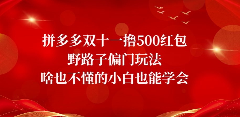 （6285期）拼多多双十一撸500红包野路子偏门玩法，啥也不懂的小白也能学会【揭秘】 网赚项目 第1张