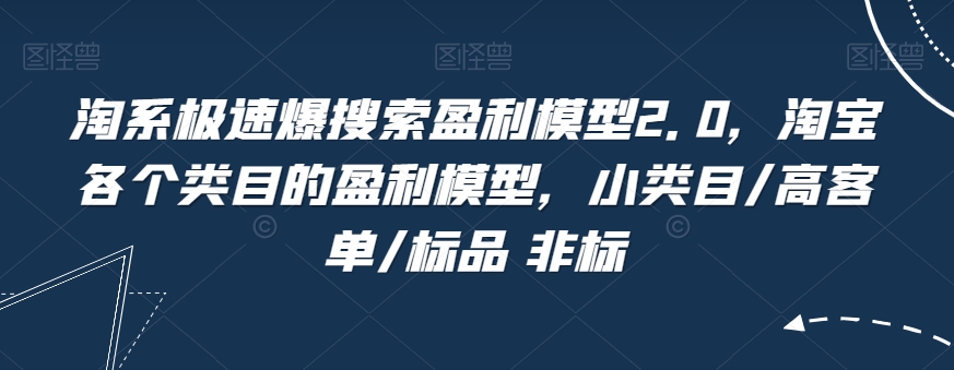 （6301期）淘系极速爆搜索盈利模型2.0，淘宝各个类目的盈利模型，小类目/高客单/标品 非标 电商运营 第1张