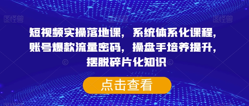 （6316期）短视频实操落地课，系统体系化课程，账号爆款流量密码，操盘手培养提升，摆脱碎片化知识 短视频运营 第1张