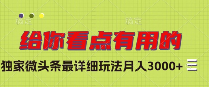 （6328期）独家微头条最详细玩法，月入3000+【揭秘】 网赚项目 第1张