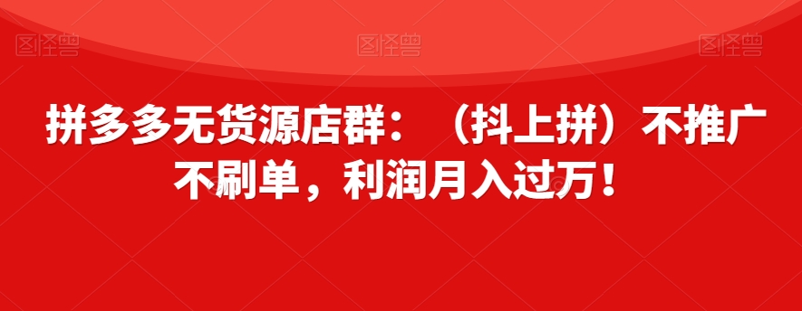 （6413期）拼多多无货源店群：（抖上拼）不推广不刷单，利润月入过万！【揭秘】 电商运营 第1张