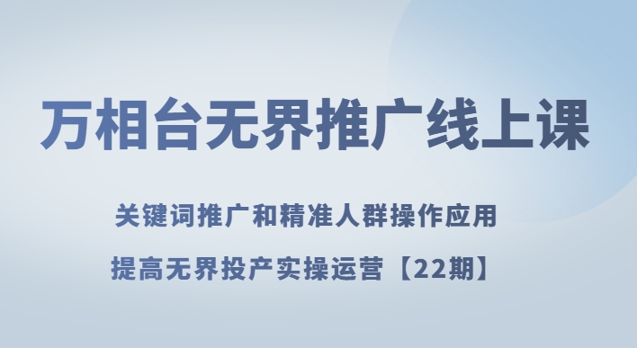 （6550期）万相台无界推广线上课关键词推广和精准人群操作应用，提高无界投产实操运营【22期】 电商运营 第1张