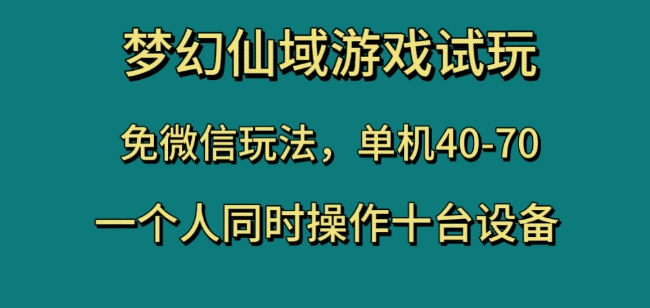 （6643期）梦幻仙域游戏试玩，免微信玩法，单机40-70，一个人同时操作十台设备【揭秘】 网赚项目 第1张