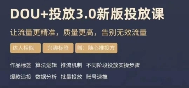 （6696期）dou+豆荚投放实操课3.0新版，让流量更精准，质量更高，告别无效流量 短视频运营 第1张