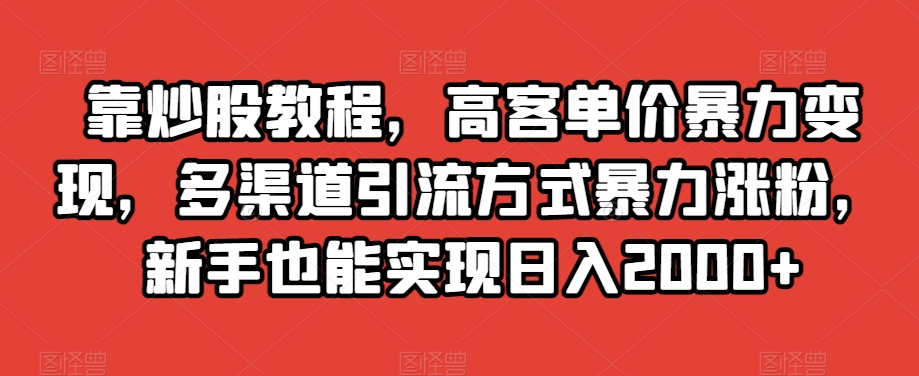 （6703期）靠炒股教程，高客单价暴力变现，多渠道引流方式暴力涨粉，新手也能实现日入2000+【揭秘】 网赚项目 第1张