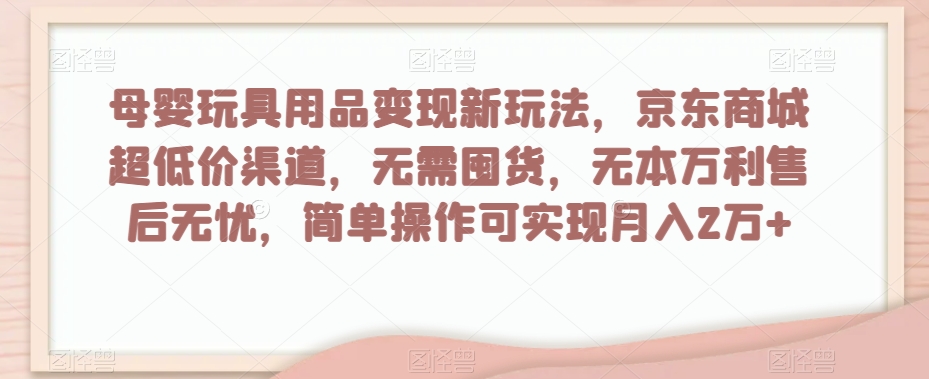 （6728期）母婴玩具用品变现新玩法，京东商城超低价渠道，简单操作可实现月入2万+【揭秘】 网赚项目 第1张