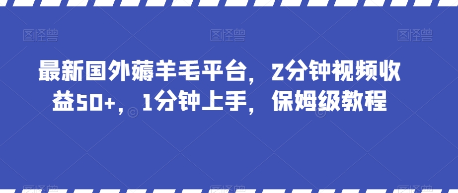 （6776期）最新国外薅羊毛平台，2分钟视频收益50+，1分钟上手，保姆级教程【揭秘】 网赚项目 第1张