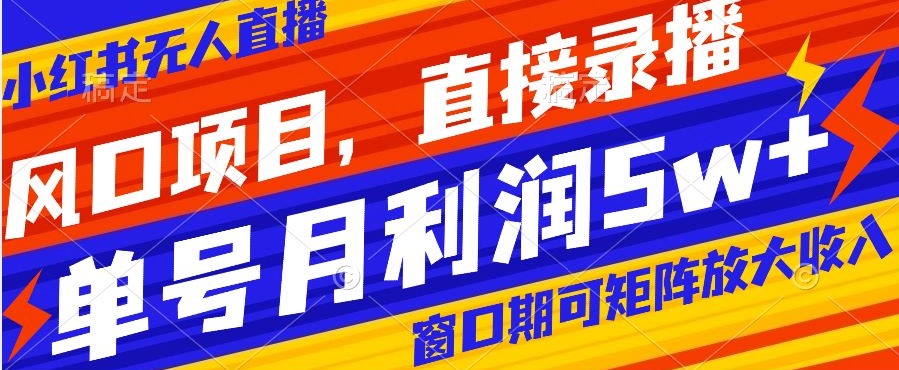 （6881期）风口项目，小红书无人直播带货，直接录播，可矩阵，月入5w+【揭秘】 网赚项目 第1张