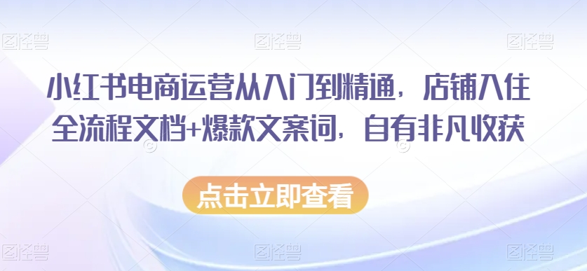 （6892期）小红书电商运营从入门到精通，店铺入住全流程文档+爆款文案词，自有非凡收获 电商运营 第1张