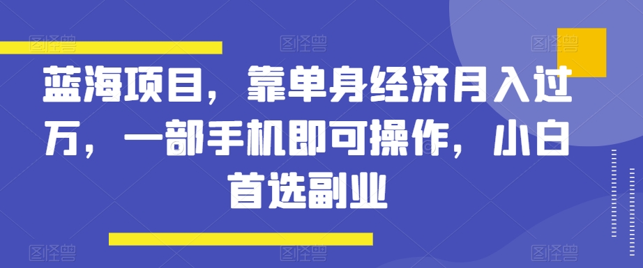 （6946期）蓝海项目，靠单身经济月入过万，一部手机即可操作，小白首选副业 网赚项目 第1张
