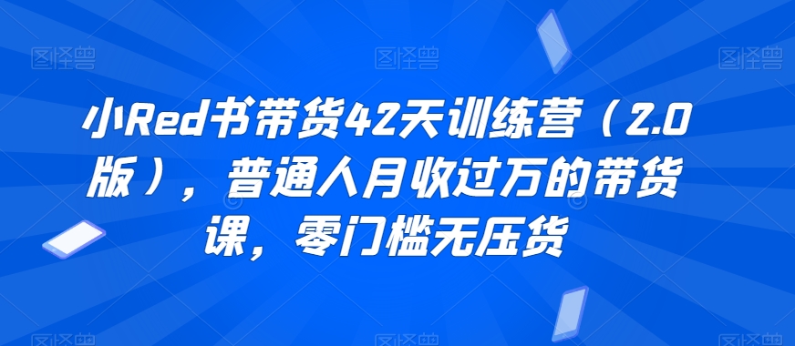 （7298期）小Red书带货42天训练营（2.0版），普通人月收过万的带货课，零门槛无压货