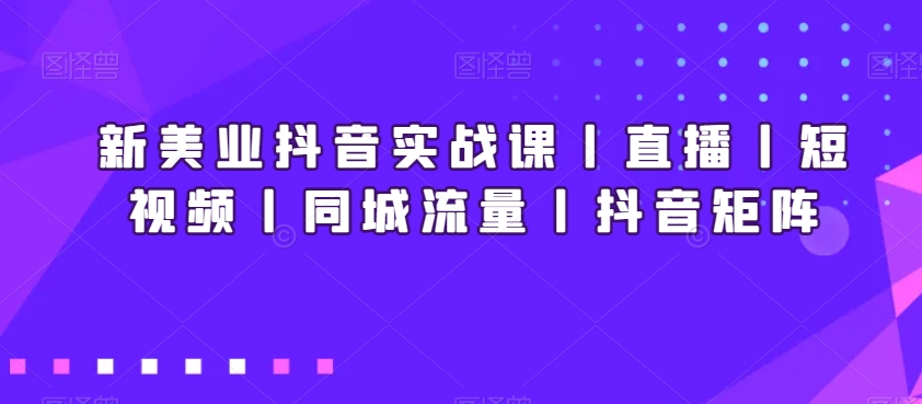 （7314期）新美业抖音实战课丨直播丨短视频丨同城流量丨抖音矩阵