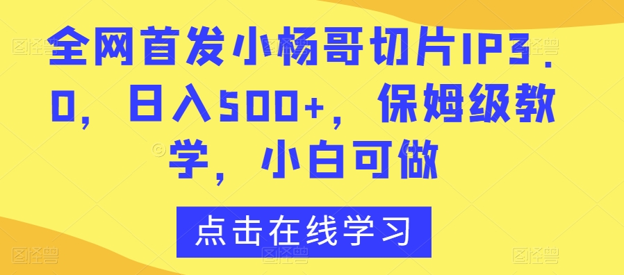 （7349期）全网首发小杨哥切片IP3.0，日入500+，保姆级教学，小白可做 网赚项目 第1张