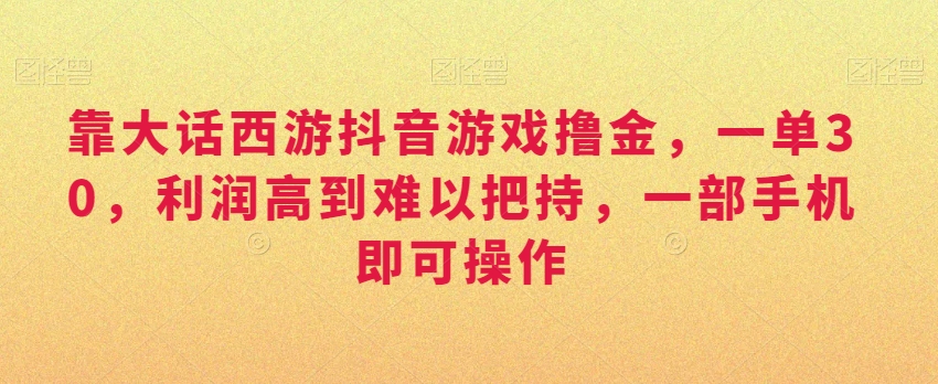 （7370期）靠大话西游抖音游戏撸金，一单30，利润高到难以把持，一部手机即可操作 网赚项目 第1张