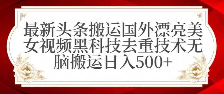 （7428期）最新头条搬运国外漂亮美女视频黑科技去重技术无脑搬运日入500+ 网赚项目 第1张