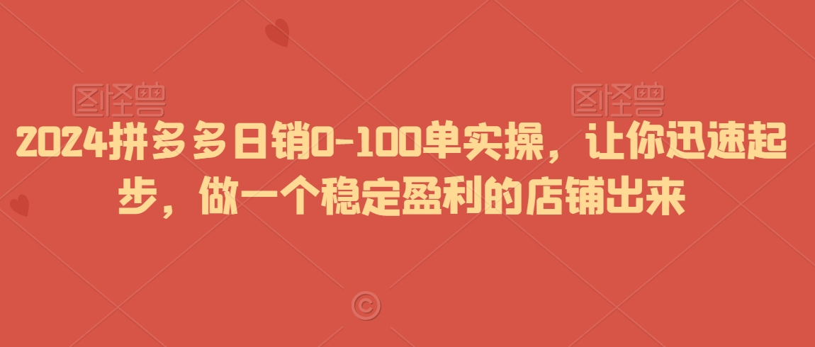 （7446期）2024拼多多日销0-100单实操，让你迅速起步，做一个稳定盈利的店铺出来 电商运营 第1张