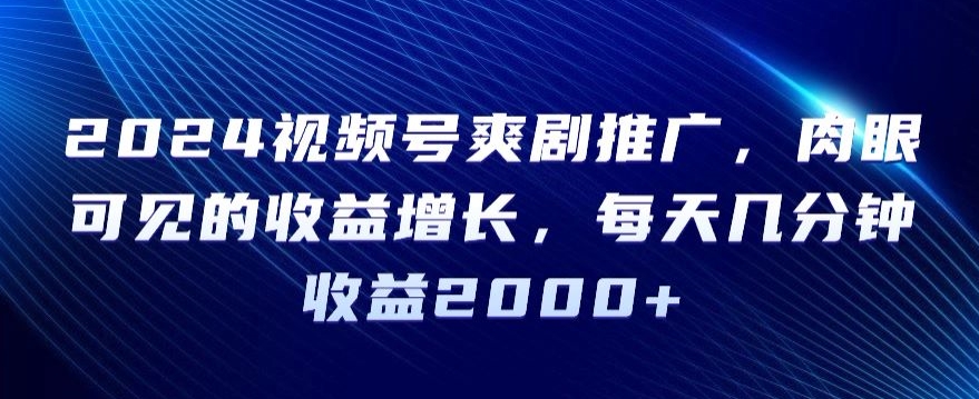 （7538期）2024视频号爽剧推广，肉眼可见的收益增长，每天几分钟收益2000+