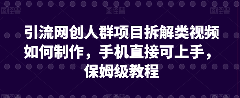 （7873期）引流网创人群项目拆解类视频如何制作，手机直接可上手，保姆级教程 爆粉引流软件 第1张